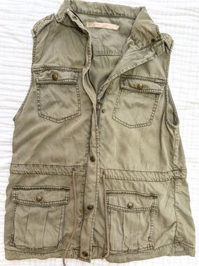 Max Jeans Utility Cargo Vest Olive Green Tencel Safari Vest Small